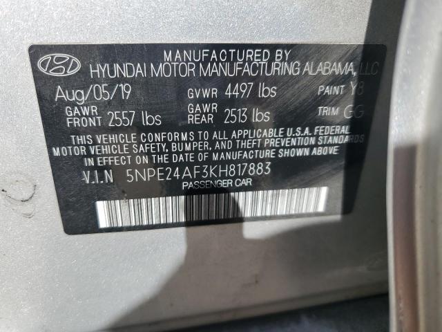 5NPE24AF3KH817883 - 2019 HYUNDAI SONATA SE 银色 照片 12