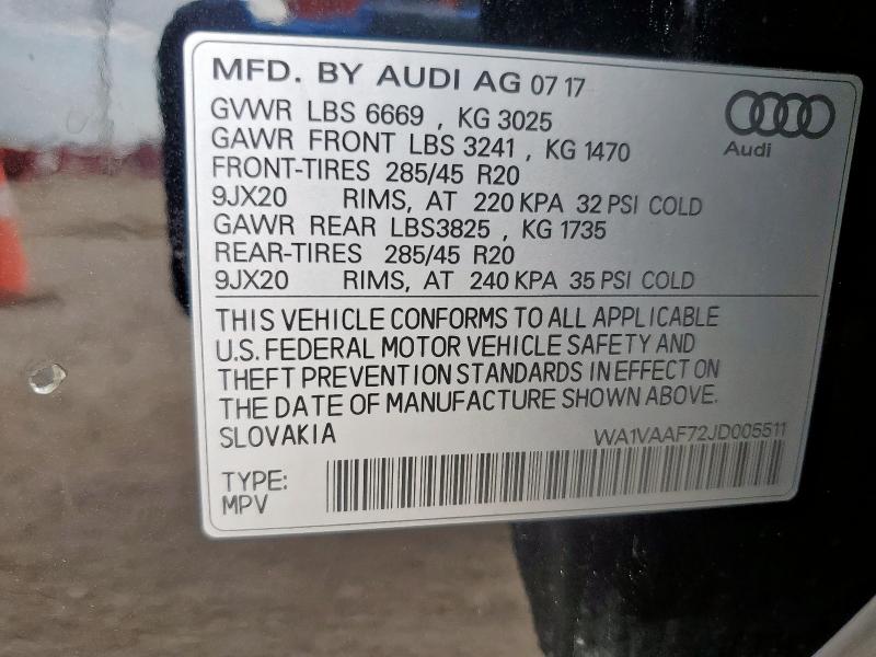 WA1VAAF72JD005511 - 2018 AUDI Q7 PRESTIGE Қара фото 13