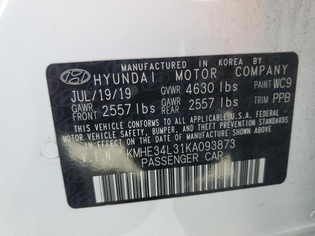 KMHE34L31KA093873 - 2019 HYUNDAI SONATA HYBRID WHITE photo 13