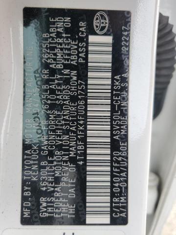 4T1BF1FK4FU061757 - 2015 TOYOTA CAMRY LE Weiß Foto 12