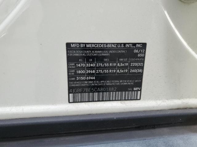4JGBF7BE5CA801882 - 2012 MERCEDES-BENZ GL 450 4MATIC WHITE photo 12