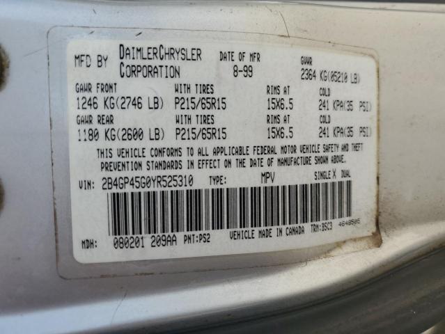 2B4GP45G0YR525310 - 2000 DODGE CARAVAN SE SILVER photo 14