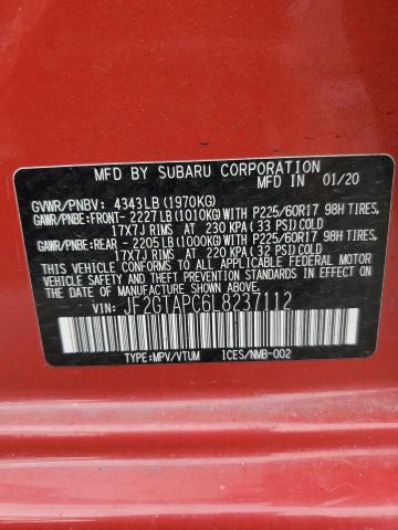 JF2GTAPC6L8237112 - 2020 SUBARU CROSSTREK PREMIUM წითელი ფოტო 13