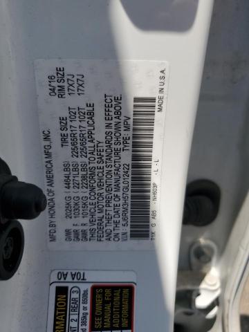 5J6RM3H57GL012422 - 2016 HONDA CR-V EX WHITE photo 13