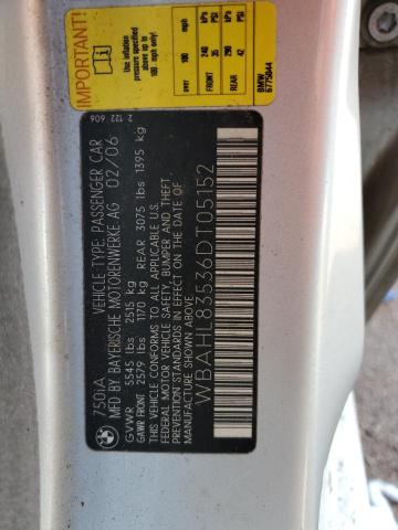 WBAHL83536DT05152 - 2006 BMW 750 I 银色 照片 12