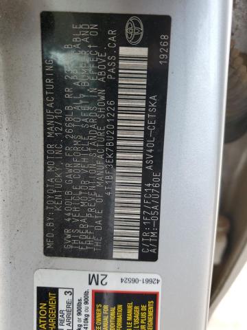 4T1BF3EK7BU201226 - 2011 TOYOTA CAMRY BASE SILVER photo 12