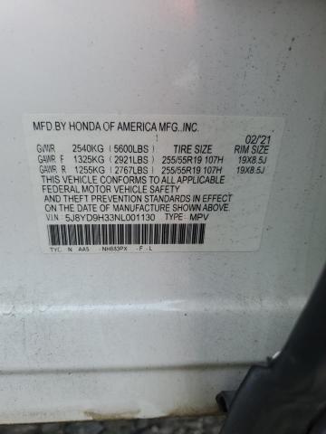 5J8YD9H33NL001130 - 2022 ACURA MDX WHITE photo 12