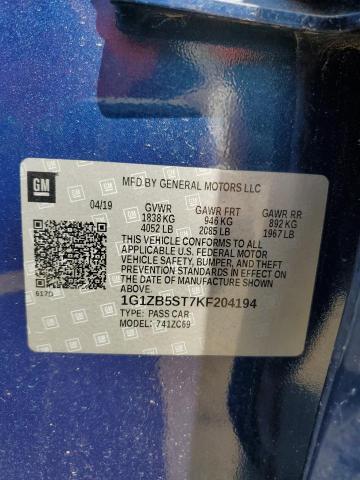 1G1ZB5ST7KF204194 - 2019 CHEVROLET MALIBU LS Bleu photo 12