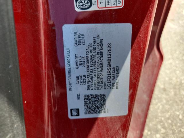 1G1FB1RS6M0137523 - 2021 CHEVROLET CAMARO LS BURGUNDY photo 12