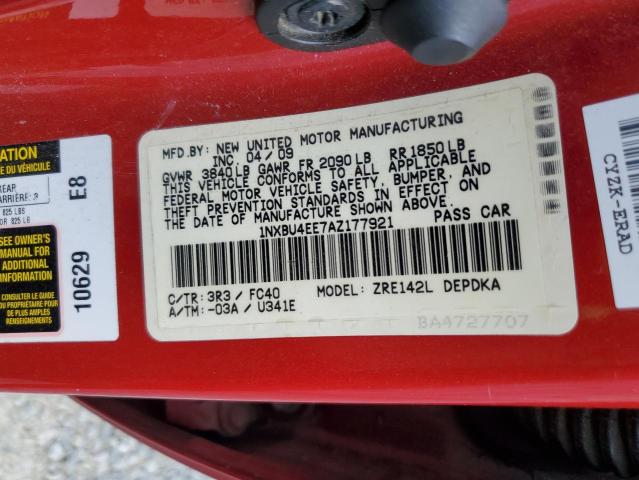 1NXBU4EE7AZ177921 - 2010 TOYOTA COROLLA BASE 红色 照片 12