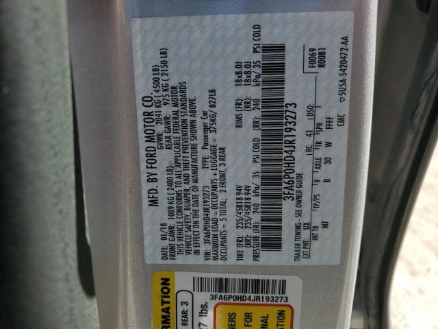 3FA6P0HD4JR193273 - 2018 FORD FUSION SE 银色 照片 12