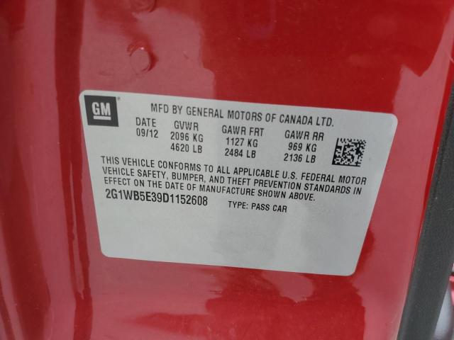 2G1WB5E39D1152608 - 2013 CHEVROLET IMPALA LT წითელი ფოტო 12