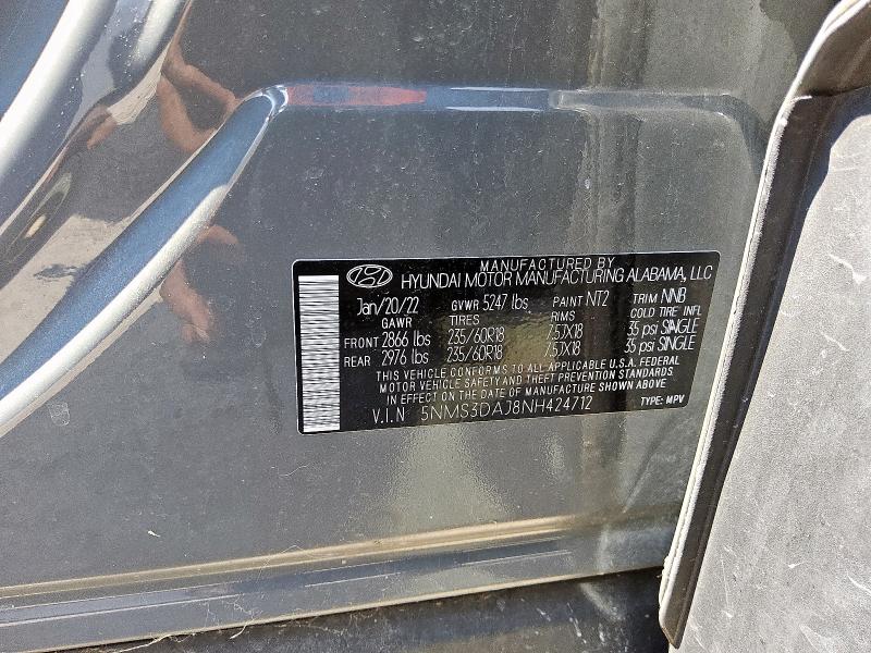 5NMS3DAJ8NH424712 - 2022 HYUNDAI SANTA FE SEL رمادي صورة 13