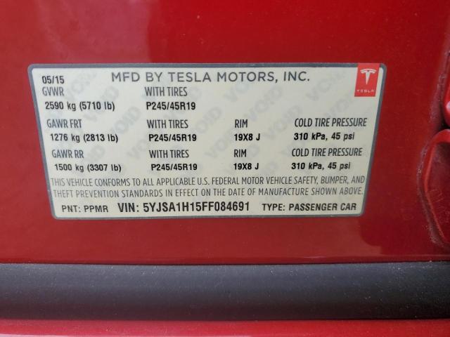 5YJSA1H15FF084691 - 2015 TESLA MODEL S 85 RED photo 12