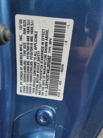 5J6YH28746L005082 - 2006 HONDA ELEMENT EX Mavi foto 12