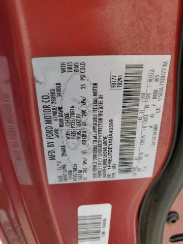 1FMEU7DE1AUA40599 - 2010 FORD EXPLORER XLT RED photo 13