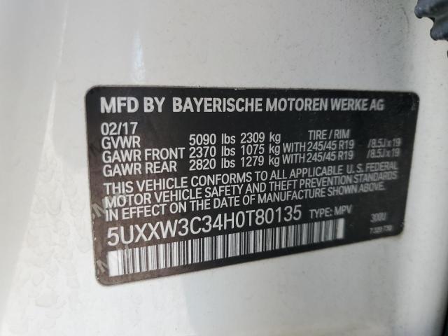 5UXXW3C34H0T80135 - 2017 BMW X4 XDRIVE28I WHITE photo 13
