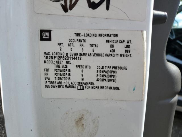 1G2NF12F82C114412 - 2002 PONTIAC GRAND AM SE1 WHITE photo 12