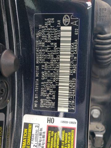 2T1BURHE6KC185133 - 2019 TOYOTA COROLLA L 黑色 照片 12