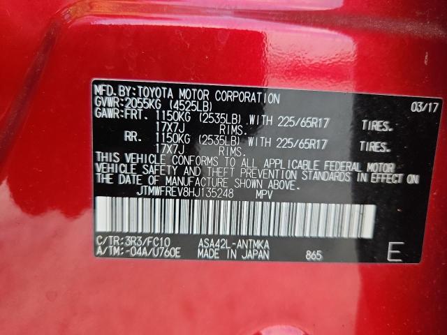 JTMWFREV8HJ135248 - 2017 TOYOTA RAV4 XLE RED photo 13
