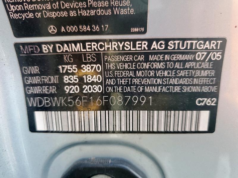 WDBWK56F16F087991 - 2006 MERCEDES-BENZ SLK 350 SILVER photo 12