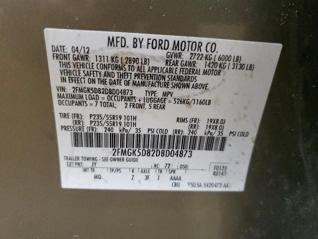 2FMGK5D82DBD04873 - 2013 FORD FLEX LIMITED GREEN photo 13