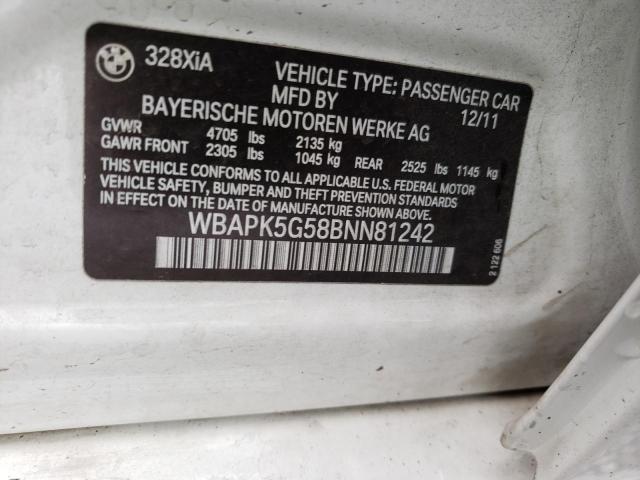 WBAPK5G58BNN81242 - 2011 BMW 328 XI SULEV WHITE photo 12