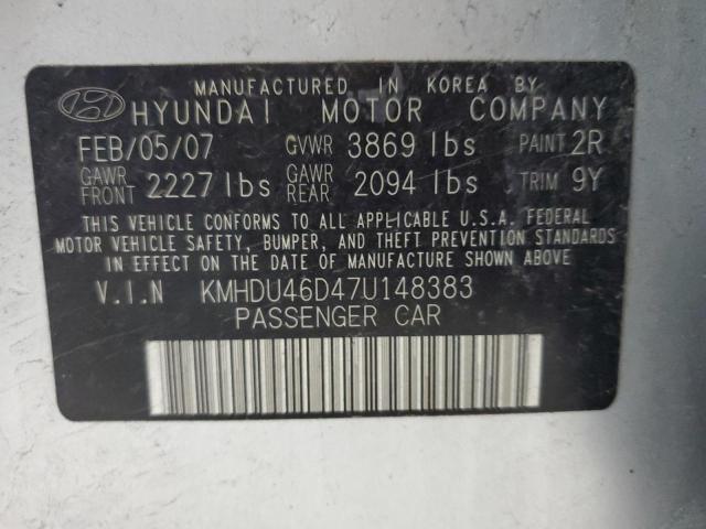 KMHDU46D47U148383 - 2007 HYUNDAI ELANTRA GLS SILVER photo 12