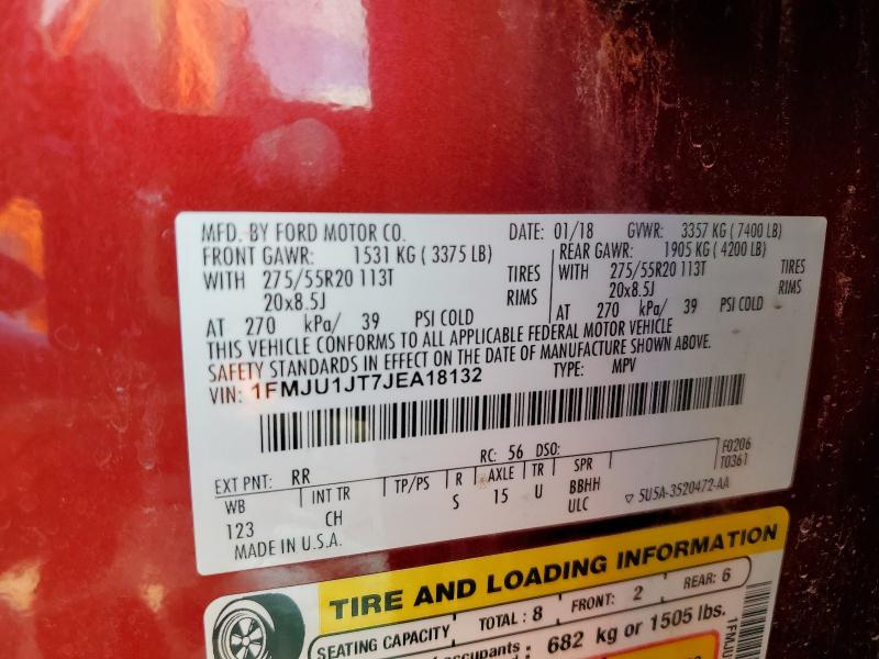 1FMJU1JT7JEA18132 - 2018 FORD EXPEDITION XLT Qırmızı foto 14