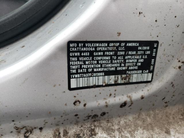 1VWBT7A37FC093055 - 2015 VOLKSWAGEN PASSAT SE SILVER photo 12