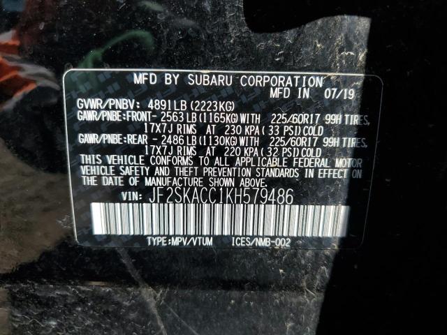 JF2SKACC1KH579486 - 2019 SUBARU FORESTER Siyah fotoğraf 14