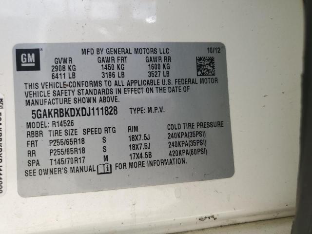 5GAKRBKDXDJ111828 - 2013 BUICK ENCLAVE WHITE photo 13