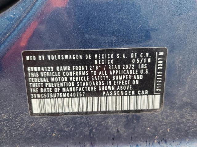 3VWC57BU7KM040757 - 2019 VOLKSWAGEN JETTA S BLUE photo 12