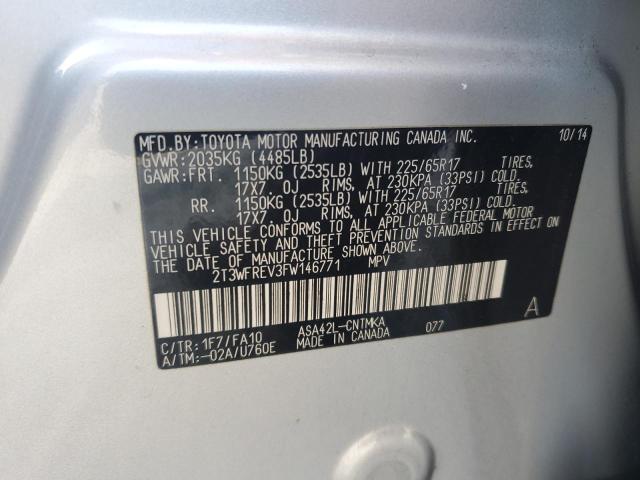 2T3WFREV3FW146771 - 2015 TOYOTA RAV4 XLE SILVER photo 13