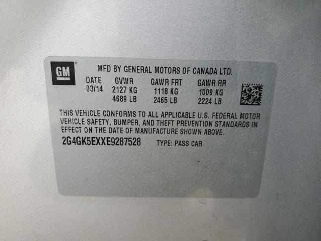 2G4GK5EXXE9287528 - 2014 BUICK REGAL SILVER photo 12