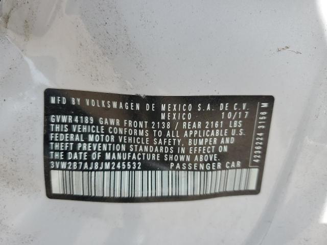 3VW2B7AJ8JM245532 - 2018 VOLKSWAGEN JETTA S WHITE photo 12