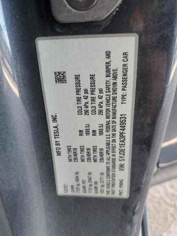 5YJ3E1EA3PF449531 - 2023 TESLA MODEL 3 GRAY photo 12