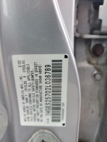 1HGES25702L036789 - 2002 HONDA CIVIC EX SILVER photo 12