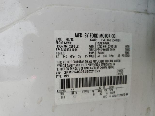 2FMPK4G93JBC21821 - 2018 FORD EDGE SE თეთრი ფოტო 13