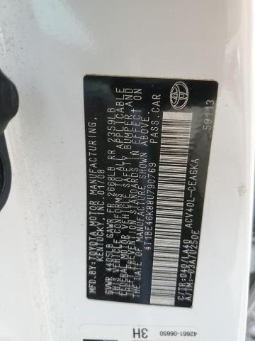 4T1BE46K88U790769 - 2008 TOYOTA CAMRY CE WHITE photo 12