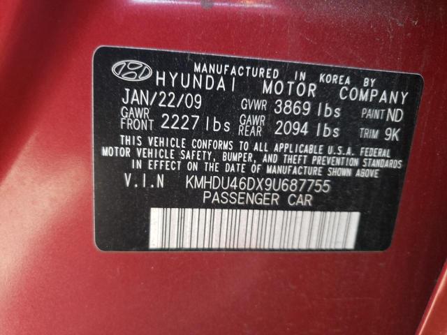 KMHDU46DX9U687755 - 2009 HYUNDAI ELANTRA GLS RED photo 12