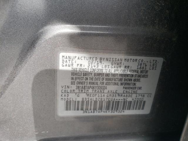 3N1AB7AP4KY309324 - 2019 NISSAN SENTRA S GRAY photo 13