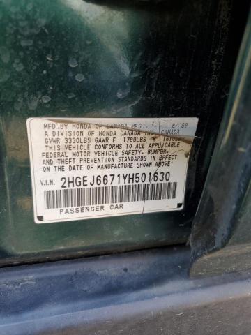 2HGEJ6671YH501630 - 2000 HONDA CIVIC LX أخضر صورة 12