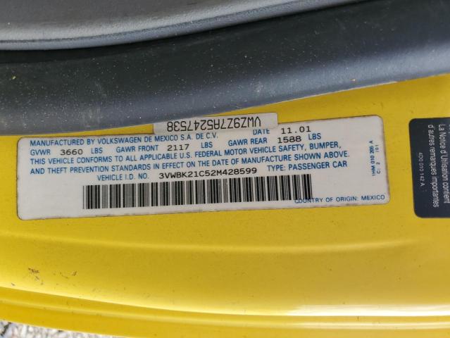 3VWBK21C52M428599 - 2002 VOLKSWAGEN NEW BEETLE GL 黄色 照片 12