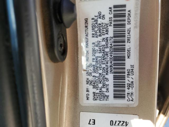 1NXBU40E49Z064172 - 2009 TOYOTA COROLLA BASE ოქროსფერი ფოტო 12