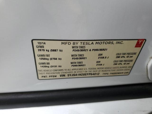 5YJSA1H28EFP64012 - 2014 TESLA MODEL S WHITE photo 13