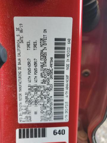 3TMCZ5AN0KM267374 - 2019 TOYOTA TACOMA DOUBLE CAB 红色 照片 12