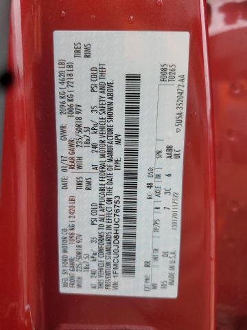 1FMCU0JD8HUC76753 - 2017 FORD ESCAPE TITANIUM წითელი ფოტო 12