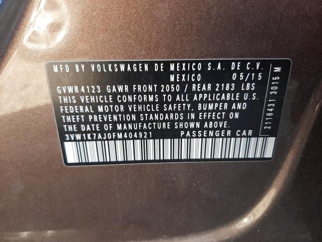 3VW1K7AJ0FM404921 - 2015 VOLKSWAGEN JETTA BASE 棕色 照片 12