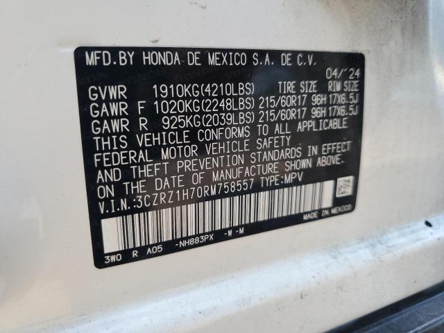 3CZRZ1H70RM758557 - 2024 HONDA HR-V EXL WHITE photo 13